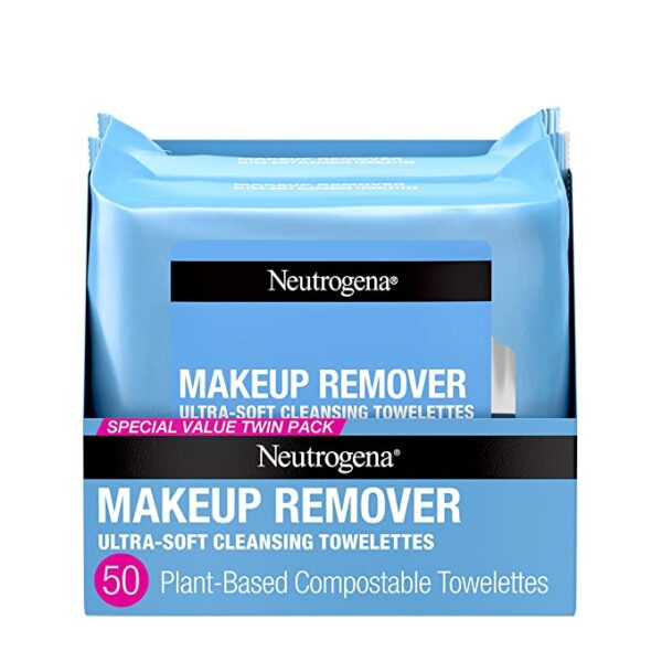 Neutrogena Cleansing Fragrance Free Makeup Remover Face Wipes, Cleansing Facial Towelettes for Waterproof Makeup, Alcohol-Free, Unscented, 100% Plant-Based Fibers, Twin Pack, 2 x 25 ct Visit the Neutrogena Store 4.8 out of 5 stars    88,912 ratings | 97 answered questions Climate Pledge Friendly Climate Pledge Friendly #1 Best Seller in Climate Pledge Friendly: Beauty Price:	$9.76 ($0.20 / Count) No Import Fees Deposit & $21.94 Shipping to Nigeria Details  Available at a lower price from other sellers that may not offer free Prime shipping. Brand	Neutrogena Skin Type	All Material Feature	Compostable Unit Count	50 Count Number of Items	1