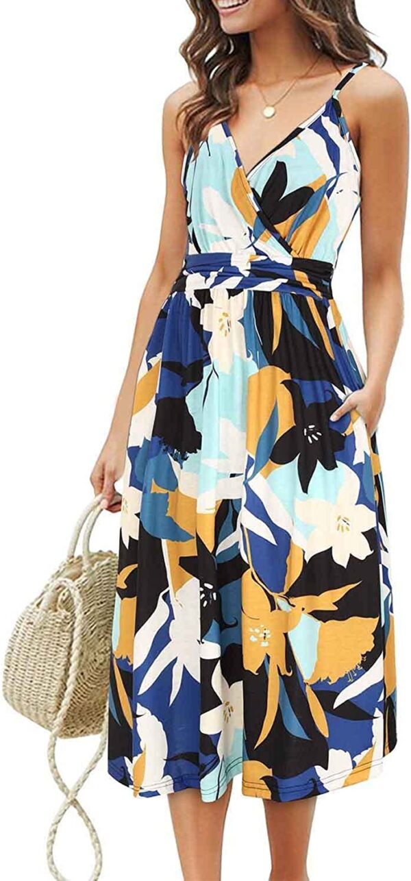 Visit the OUGES Store OUGES Women's Summer Spaghetti Strap V-Neck Floral Short Party Dress with Pockets 4.4 4.4 out of 5 stars    5,645 ratings | 21 answered questions Price:	$19.99 - $31.99   True to size. Order usual size.  Fit Type: Sleeveless