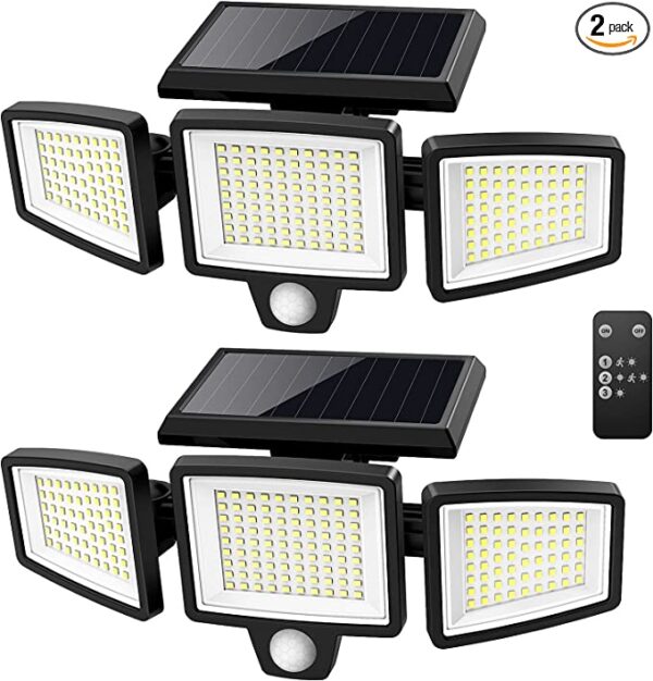 Tuffenough Solar Outdoor Lights 2500LM 210 LED Security Lights with Remote Control,3 Heads Motion Sensor Lights, IP65 Waterproof,270° Wide Angle Flood Wall Lights with 3 Modes(2 Packs) Visit the Tuffenough Store 4.4 4.4 out of 5 stars    11,964 ratings | 166 answered questions Amazon's Choice for "solar outdoor lights" -28% $39.99 ($20.00 / Count) List Price: $55.83  Join Prime to buy this item at $35.99 No Import Fees Deposit & $26.77 Shipping to Nigeria Details  Coupon:       Apply 20% coupon Shop items | Terms Eligible for Return, Refund or Replacement within 30 days of receipt