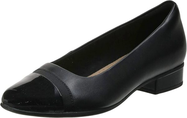 Visit the Clarks Store Clarks womens Juliet Monte 4.3 4.3 out of 5 stars    619 ratings | 6 answered questions Price:	$42.63 - $50.72 Fit: True to size. Order usual size. Size:  Select Select Color: Black Leather/Synthetic Size Chart  100% Leather and Synthetic Imported Rubber sole Shaft measures approximately not applicable from arch Heel Height 1.02 inches