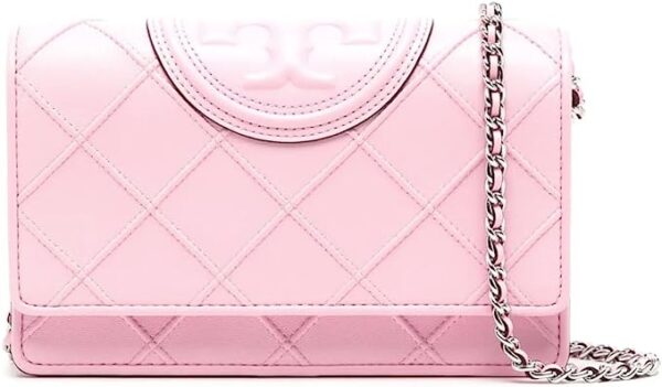 Brand: Tory Burch Tory Burch Women's Pink Plie Fleming Soft Wallet on a Chain Handbag   $448.00