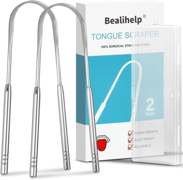 2 Pack Tongue Scraper, 100% Surgical 304 Stainless Steel Tongue Cleaner for Adults And Kids, Professional Tongue Brush for Oral Care, Improve Bad Breath and Fresh Breath Brand: Bealihelp 4.6 4.6 out of 5 stars    3,361 ratings Sustainability features 1 sustainability feature  5K+ bought in past month $3.59 with 64 percent savings-64% $3.5